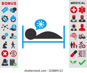 Patient Bed vector icon. Style is bicolor flat symbol, blue and gray colors, rounded angles, white background.