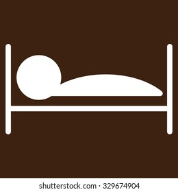 Patient Bed vector icon. Style is flat symbol, white color, rounded angles, brown background.