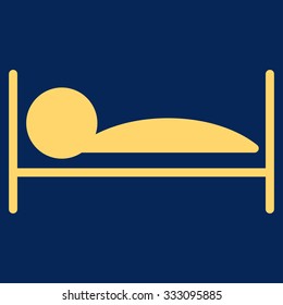 Patient Bed vector icon. Style is flat symbol, yellow color, rounded angles, blue background.