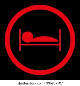 Patient Bed vector icon. Style is flat rounded symbol, red color, rounded angles, black background.