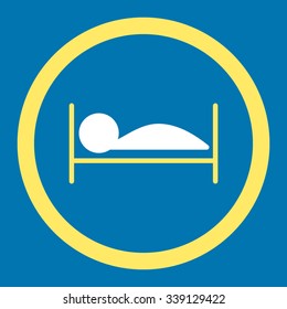 Patient Bed vector icon. Style is bicolor flat rounded symbol, yellow and white colors, rounded angles, blue background.
