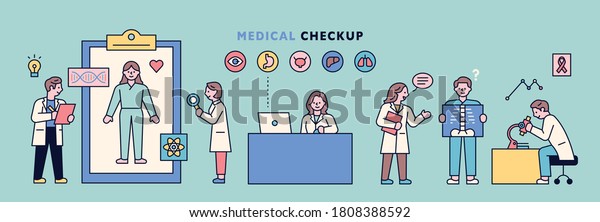 A patient is being examined in a hospital laboratory. flat design style minimal vector illustration.