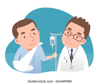 patient with broken arms and doctors