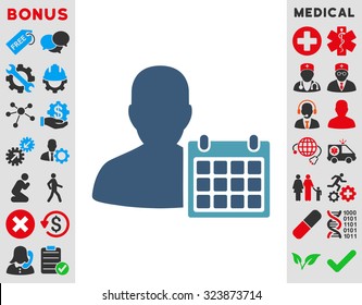 Patient Calendar vector icon. Style is bicolor flat symbol, cyan and blue colors, rounded angles, white background.
