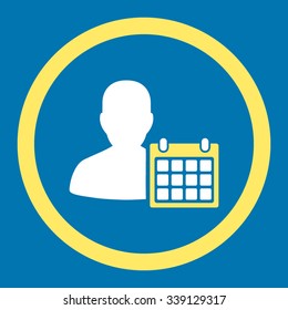 Patient Calendar vector icon. Style is bicolor flat rounded symbol, yellow and white colors, rounded angles, blue background.