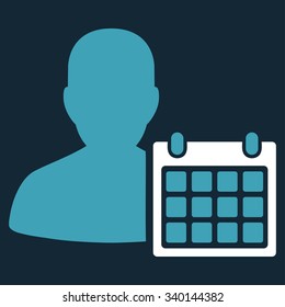 Patient Calendar vector icon. Style is bicolor flat symbol, blue and white colors, rounded angles, dark blue background.