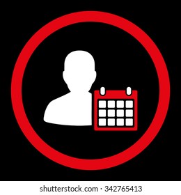 Patient Calendar vector icon. Style is bicolor flat rounded symbol, red and white colors, rounded angles, black background.