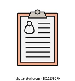 Patient card color icon. Resume. Curriculum vitae. Isolated vector illustration