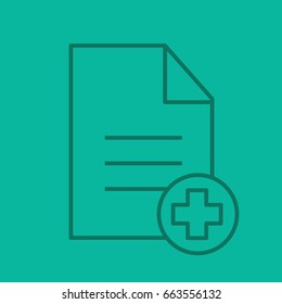 Patient card linear icon. Text file with star of life. Medical insurance. Thin line outline symbols on color background. Vector illustration