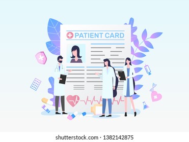Patient Card Man Woman Doctor Medical Diagnosis Discussion Female Nurse Vector Illustration. Record Paper Document Information Treatment Prescription Medication Healthcare Insurance Patient Card Man Woman Doctor Medical Diagnosis Discussion Female Nurse Vector Illustration. Record Paper Document Information Treatment Prescription Medication Healthcare Insurance