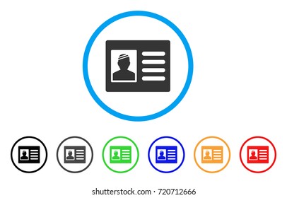 Patient Card rounded icon. Style is a flat patient card gray symbol inside light blue circle with black, gray, green, blue, red, orange versions. Vector designed for web and software interfaces.