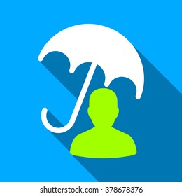 Patient Care long shadow vector icon. Style is a flat light symbol with rounded angles on a blue square background.