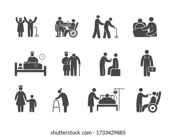 Patient Care, Nursing Home Activities Icon Set