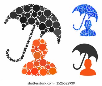 Patient care umbrella composition for patient care umbrella icon of small circles in various sizes and color tinges. Vector small circles are combined into blue mosaic.