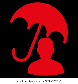 Patient Care vector icon. Style is flat symbol, red color, rounded angles, black background.