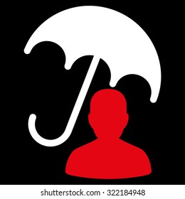 Patient Care vector icon. Style is bicolor flat symbol, red and white colors, rounded angles, black background.
