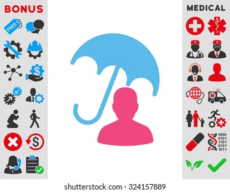 Patient Care vector icon. Style is bicolor flat symbol, pink and blue colors, rounded angles, white background.