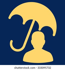 Patient Care vector icon. Style is flat symbol, yellow color, rounded angles, blue background.