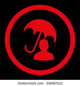 Patient Care vector icon. Style is flat rounded symbol, red color, rounded angles, black background.