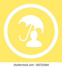 Patient Care vector icon. Style is flat rounded symbol, white color, rounded angles, yellow background.