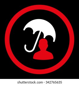 Patient Care vector icon. Style is bicolor flat rounded symbol, red and white colors, rounded angles, black background.