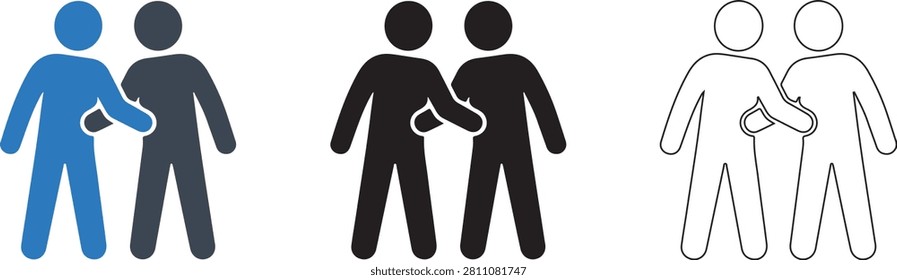 Patient Caregiver Icon Set with Solid Blue, Solid Black and Outline Medical Assistance Symbols Transparent PNG