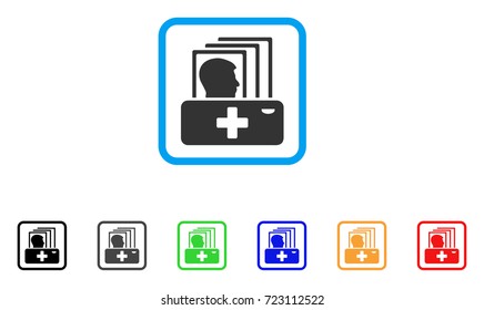Patient Catalog icon. Flat iconic symbol in a rounded rectangular frame. Black, gray, green, blue, red, orange color versions of Patient Catalog vector. Designed for web and software user interface.