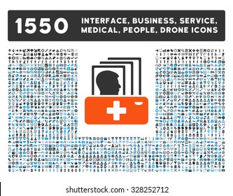 Patient Catalog and other web interface, business tools, people poses, medical service vector icons. Style is flat symbols, bicolored, rounded angles, white background.