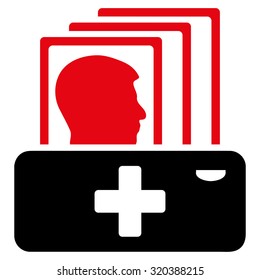 Patient Catalog vector icon. Style is bicolor flat symbol, intensive red and black colors, rounded angles, white background.