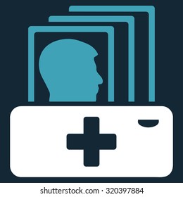 Patient Catalog vector icon. Style is bicolor flat symbol, blue and white colors, rounded angles, dark blue background.