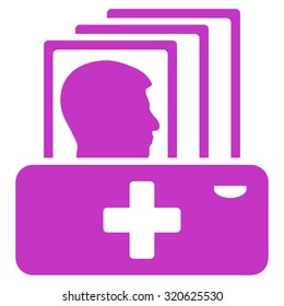 Patient Catalog vector icon. Style is flat symbol, violet color, rounded angles, white background.
