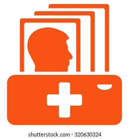 Patient Catalog vector icon. Style is flat symbol, orange color, rounded angles, white background.