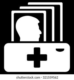 Patient Catalog vector icon. Style is flat symbol, white color, rounded angles, black background.