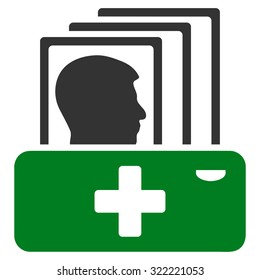 Patient Catalog vector icon. Style is bicolor flat symbol, green and gray colors, rounded angles, white background.