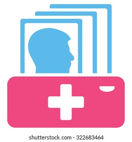 Patient Catalog vector icon. Style is bicolor flat symbol, pink and blue colors, rounded angles, white background.