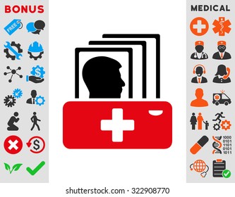 Patient Catalog vector icon. Style is bicolor flat symbol, intensive red and black colors, rounded angles, white background.