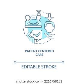 Icono de concepto turquesa de atención médica centrada en el paciente. Medicina personalizada abstracta idea de la ilustración de línea delgada. Dibujo de contorno aislado. Trazo editable. Fuentes Arial, Myriad Pro-Bold utilizadas