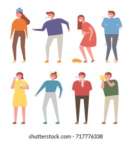 Patient characters with various symptoms vector illustration flat design