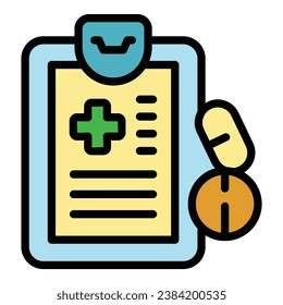 Vector de contorno del icono del portapapeles del paciente. Ayuda para cuidar. Colores de color de la salud de la enfermera