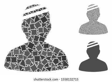 Patient composition of unequal items in variable sizes and color tones, based on patient icon. Vector trembly items are composed into composition. Patient icons collage with dotted pattern.