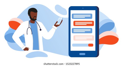 Patient consultation to the doctor via smartphone. Online medical support. Online doctor. Healthcare services, Ask a doctor. family doctor, urologist with stethoscope on the messenger screen