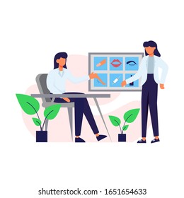 a patient consulted a beauty doctor about her body care vector illustration, suitable for landing page, ui, website, mobile app, editorial, poster, flyer, article, and banner
