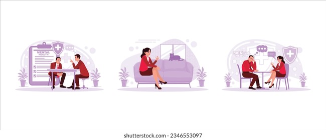 The patient consulted a psychiatrist, a female worker relaxing on the sofa, and a professional psychologist in a mental health clinic. concept of mental health.