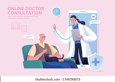 Patient Consulting Doctor At Home Through Smartphone, Concept Of Telemedicine Service, Online Consultation