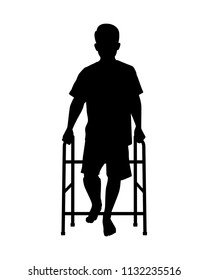 Patient with crutch silhouette vector