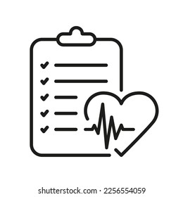 Informe de diagnóstico del paciente Pictograma lineal. Icono de la línea de registro médico. Información de estado en el icono Esquema del portapapeles. Nota del hospital, Documento de diagnóstico. Stroke editable. Ilustración de vectores aislados.