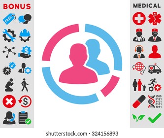 Patient Diagram vector icon. Style is bicolor flat symbol, pink and blue colors, rounded angles, white background.