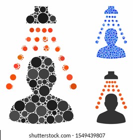 Patient disinfection mosaic of round dots in various sizes and color hues, based on patient disinfection icon. Vector round dots are united into blue mosaic.