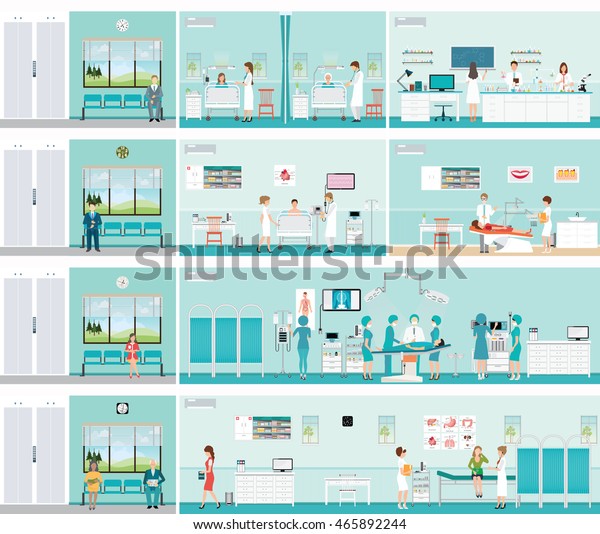 病院の患者と医師 手術後の手術室 病棟 研究室 健康診断室 心臓学センター 歯科ケア キャラクターのヘルスケアベクターイラスト のベクター画像素材 ロイヤリティフリー