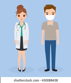 Patient At The Doctor. Medical Examination. Flat Design Vector Illustration.